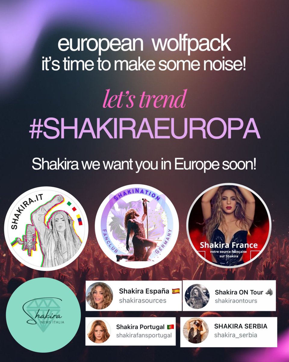 Europe is READY 🇪🇺

let’s show the hype and post with #ShakiraEuropa to make the dates happen!

mostremos la emoción y posta con #ShakiraEuropa para que salgan las fechas!

facciamo vedere l’attesa e posta con #ShakiraEuropa per far uscire le date!