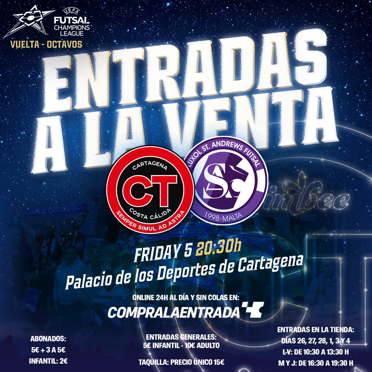 🚨🎟️🏆🇪🇺 ¡Mañana a las 12:00 acaba el plazo para abonados y la promoción para la 𝐂𝐡𝐚𝐦𝐩𝐢𝐨𝐧𝐬 𝐋𝐞𝐚𝐠𝐮𝐞! 

⚠️ A esa hora se liberarán las butacas no adquiridas y ya no sé podrán comprar las 3 entradas extra

ℹ️ jimbeecartagena.com/2025/11/22/ent…

📲 jimbee.compralaentrada.com