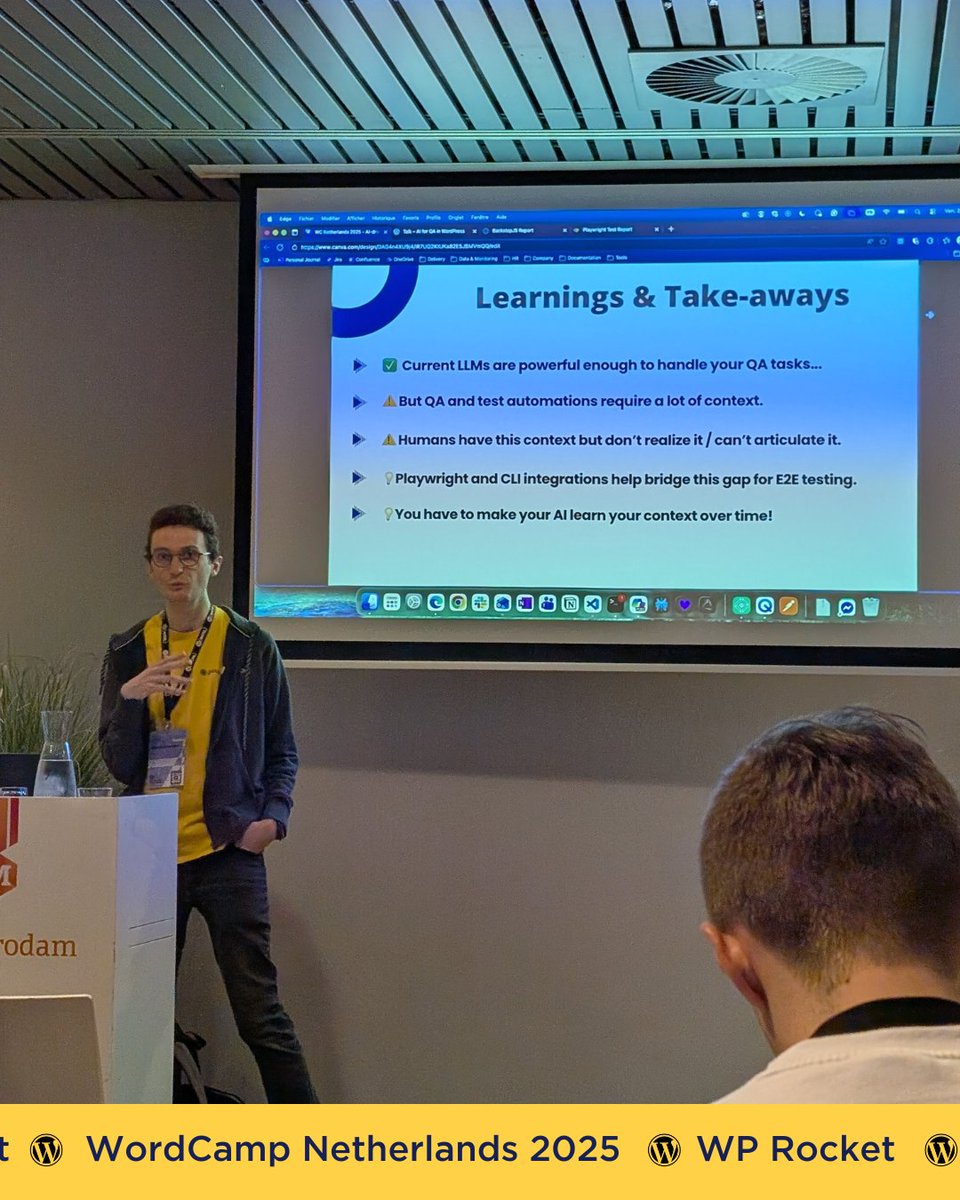 wp_rocket's tweet image. A few highlights from @WordCampNL 🇳🇱 (and its venue already decked out for Christmas 🎄)

Mathieu, our VP of Engineering, gave a talk on AI-driven QA with Playwright MCP, explaining how we&apos;re teaching AI to control browsers and create end-to-end tests that don&apos;t require constant…
