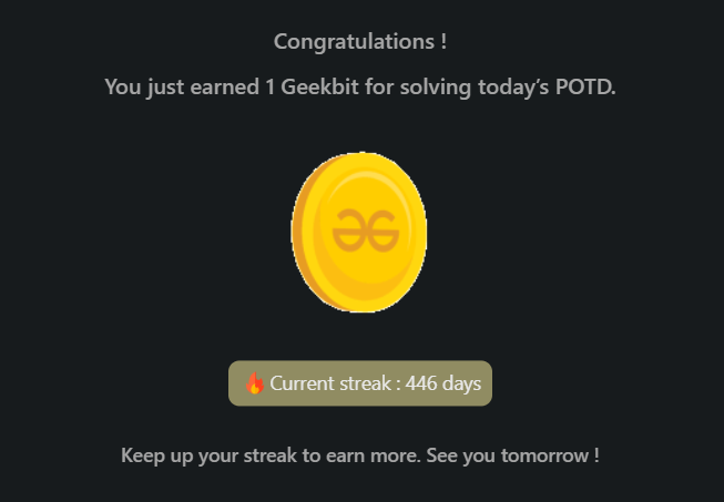 SumitKumar9128's tweet photo. 🚀 Day 446 of #geekstreak2025
🧩 GFG POTD: XOR Pairs Less Than K
🔍 Used bitwise trie for each number, counted existing numbers whose xor with it is < k.
⚡ smart bit checks + prefix counts → efficient pair counting.
#dsa #gfg #bitmagic #trie #coding https://t.co/amW4lPLWp1