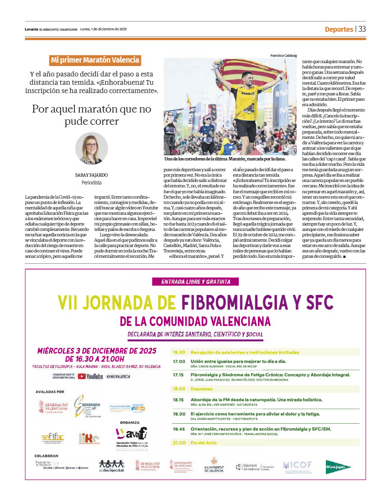 Avafi1's tweet image. Hoy, 1 de diciembre, en el diario levante ha salido la noticia de la VII Jornada de Fibromialgia y sfc/em de la cv