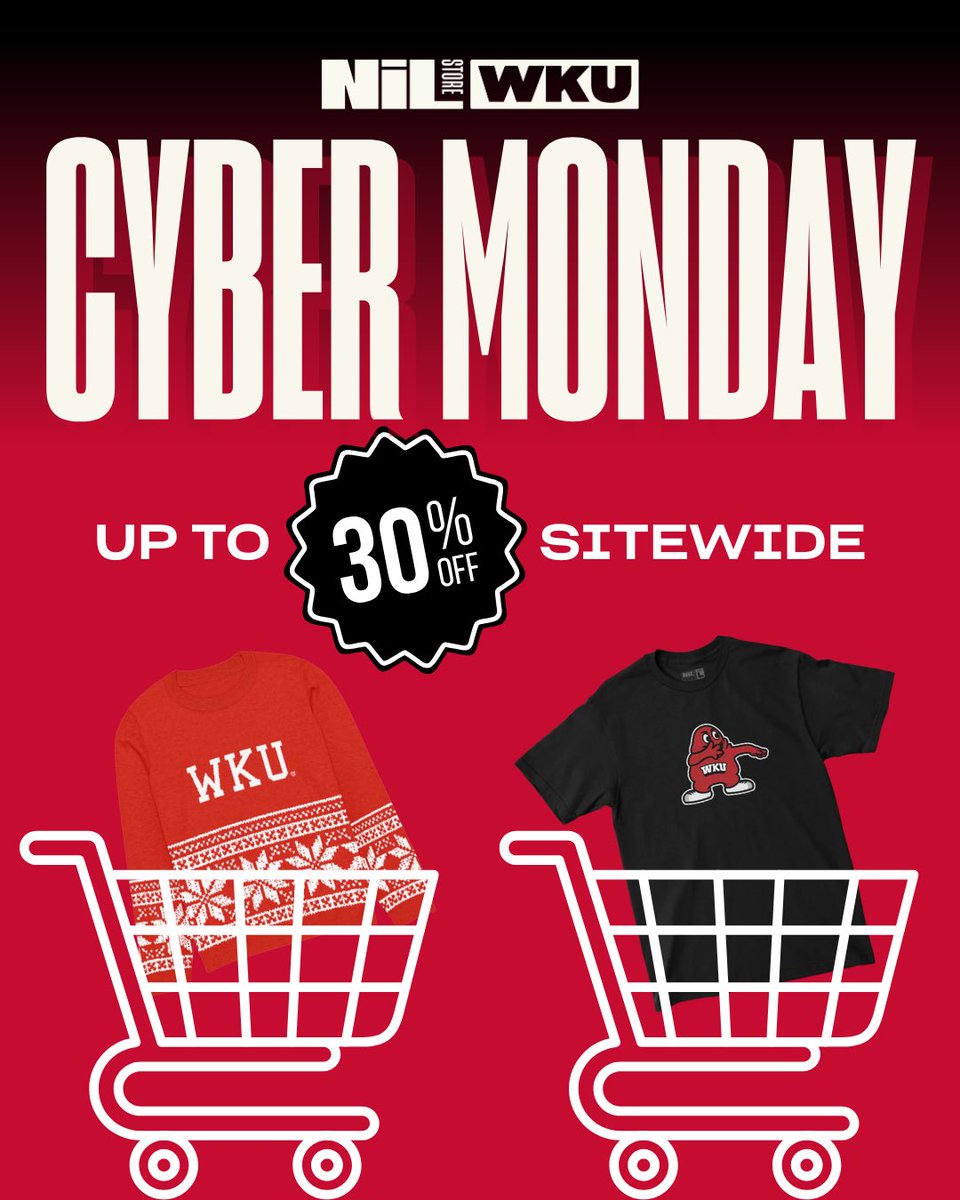 WKUNILStore's tweet image. The BEST SALE OF THE YEAR continues!! Up to 30% off Entire Store - no code necessary! 
30% off tees, hoodies, and crews 
25% off all remaining products! 
➡️ nil.store/western-kentuc…