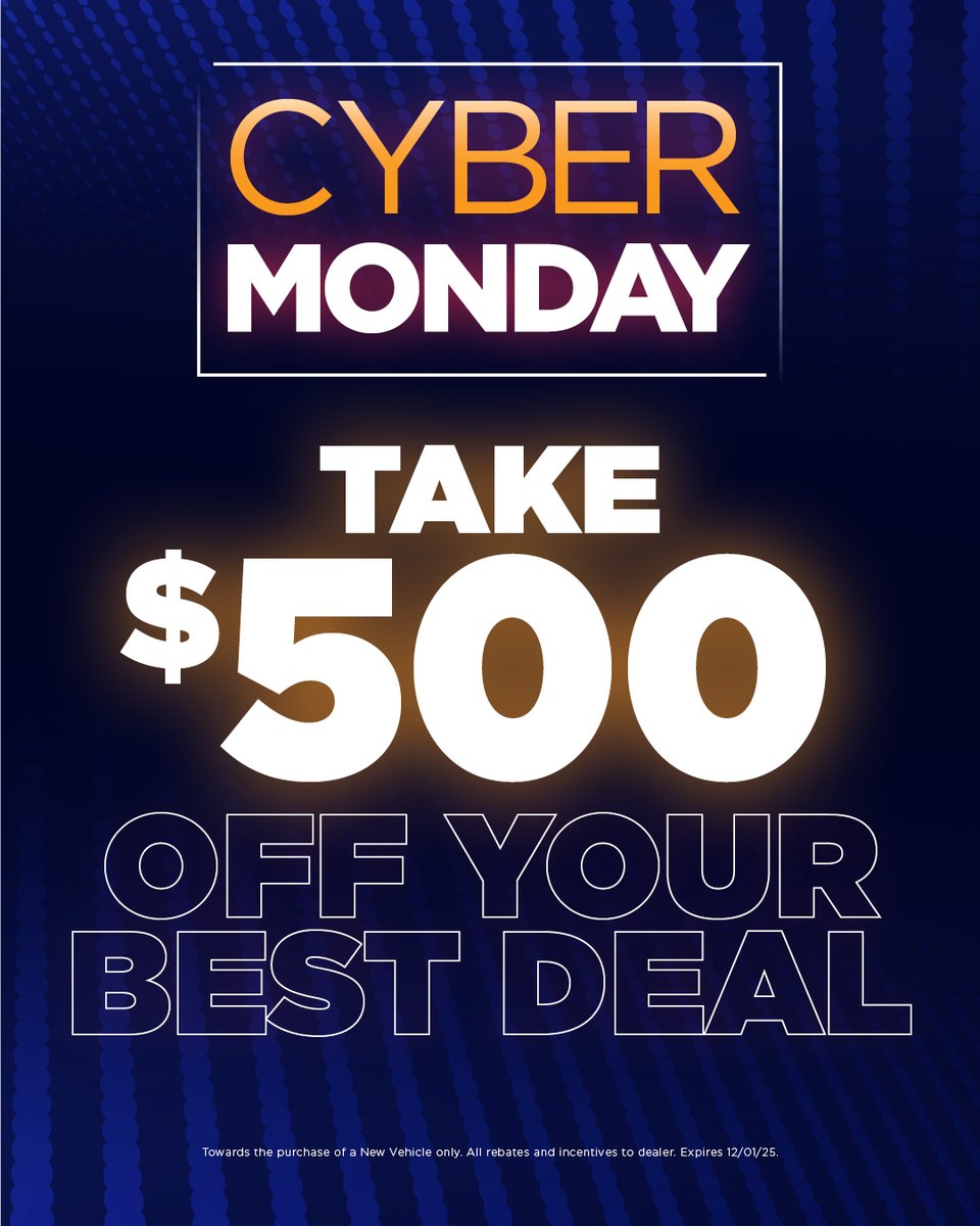 This Cyber Monday, take $500 off your best deal when you purchase a new vehicle at Jim Hudson Ford!

Check out our inventory: tinyurl.com/uhxytkjt

#JimHudsonAutomotiveGroup #JimHudsonFord #Ford #ColumbiaSC