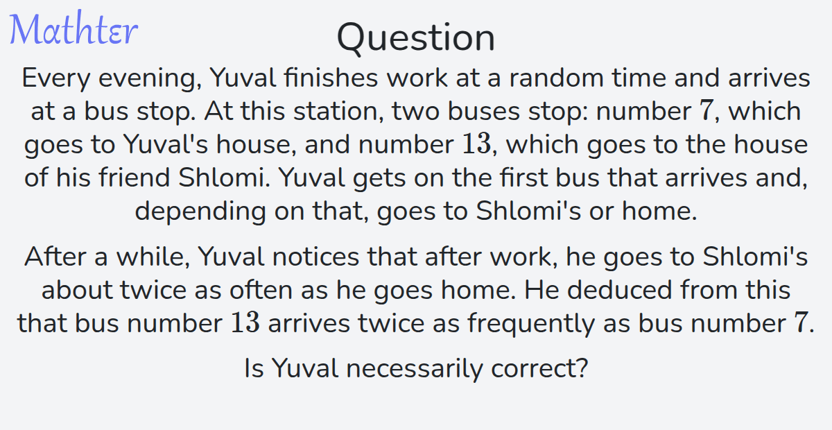 MathterRiddler's tweet image. Puzzle from the Mathter website: mathter.islands.co.il/en/questions/3… 
#Puzzle #ConstructinganExampleCounterexample #CaseAnalysisCheckingCases #ProbabilityTheory #Paradoxes