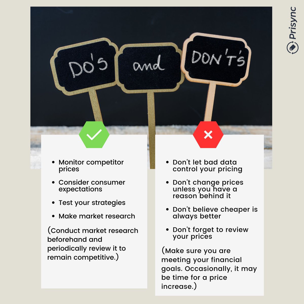 PrisyncCom's tweet image. Do&apos;s and Don&apos;ts of #pricingstrategies! ✅

Do follow the tips for profitable pricing decisions, and don&apos;t be afraid to test them out! 🔥🔍

#EcommerceTips #PricingTips #PricingStrategy #PriceItRight
