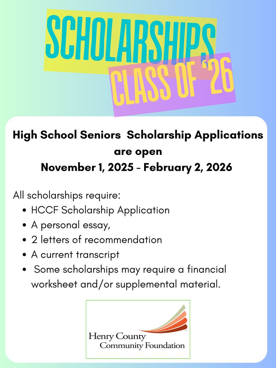Attention all Henry County high school seniors: Don't forget to work on your scholarship applications!

bit.ly/498tsKK