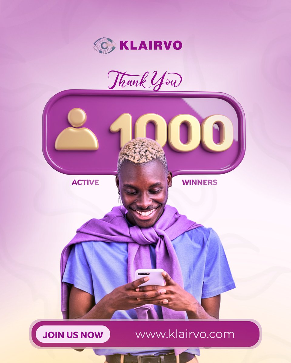 KlairvoBet's tweet image. 1000 active winners!!!!! 

Yes!!!! We have 1000 Nigerians winning big on Klairvo!!! It’s left you to join. 
Let your opinions earn you profit, sign up using klairvo.com today. 

#predict #trending