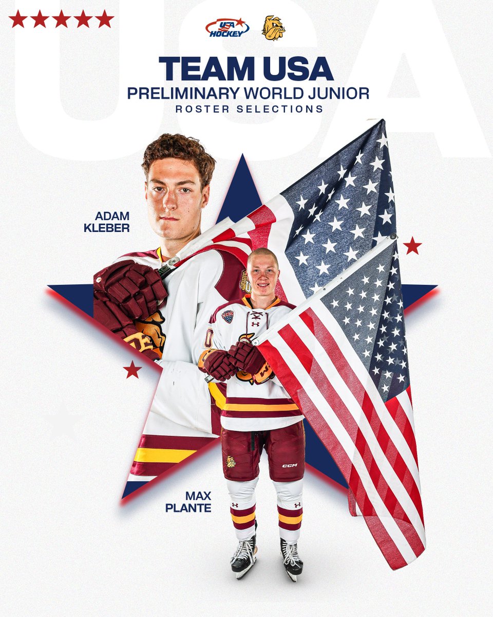 UMDMensHockey's tweet image. Adam Kleber and Max Plante Named to 2026 U.S. National Junior Team Preliminary Roster

More on Kleber and Plante: umdbulldogs.com/news/2025/12/1…