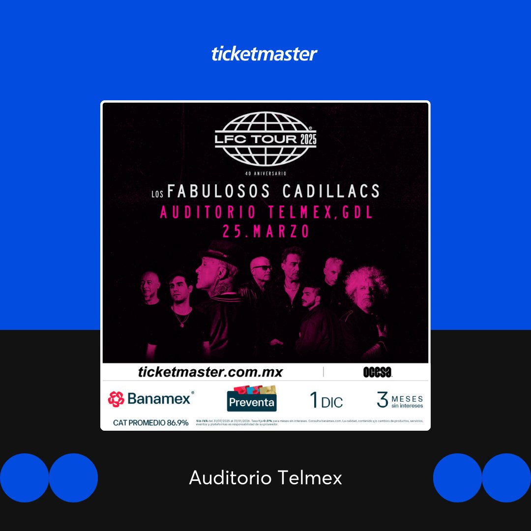 Ticketmaster_Me's tweet image. No te pierdas a @lfcoficial el próximo 25 de marzo del 2026 en el @AuditorioTELMEX 💜🎶✨⁣
⁣
Con la #PreventaBanamex compra tus 🎟️🎟️ aquí 👇⁣
⁣tkmx.link/LosFabulososCa…