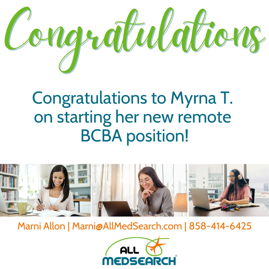AllMedSearch's tweet image. Congratulations to Myrna T! 🎉

We’re thrilled to celebrate Myrna as she begins her new remote BCBA position!

Wishing you all the best in this exciting new chapter, Myrna! 🌟

#Congratulations #BCBA #BehaviorAnalysis #RemoteBCBA #AllMedSearch #CareerSuccess #NewBeginnings
