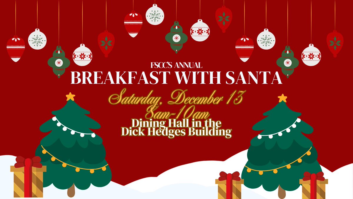 FSCC's Annual Breakfast with Santa is Saturday, December 13 8am-10am in the Dining Hall in Dick Hedges Administration Building!
Come for a free breakfast and a photo with the jolly Saint Nick himself!

#breakfastwithsanta #houndsinthecommunity