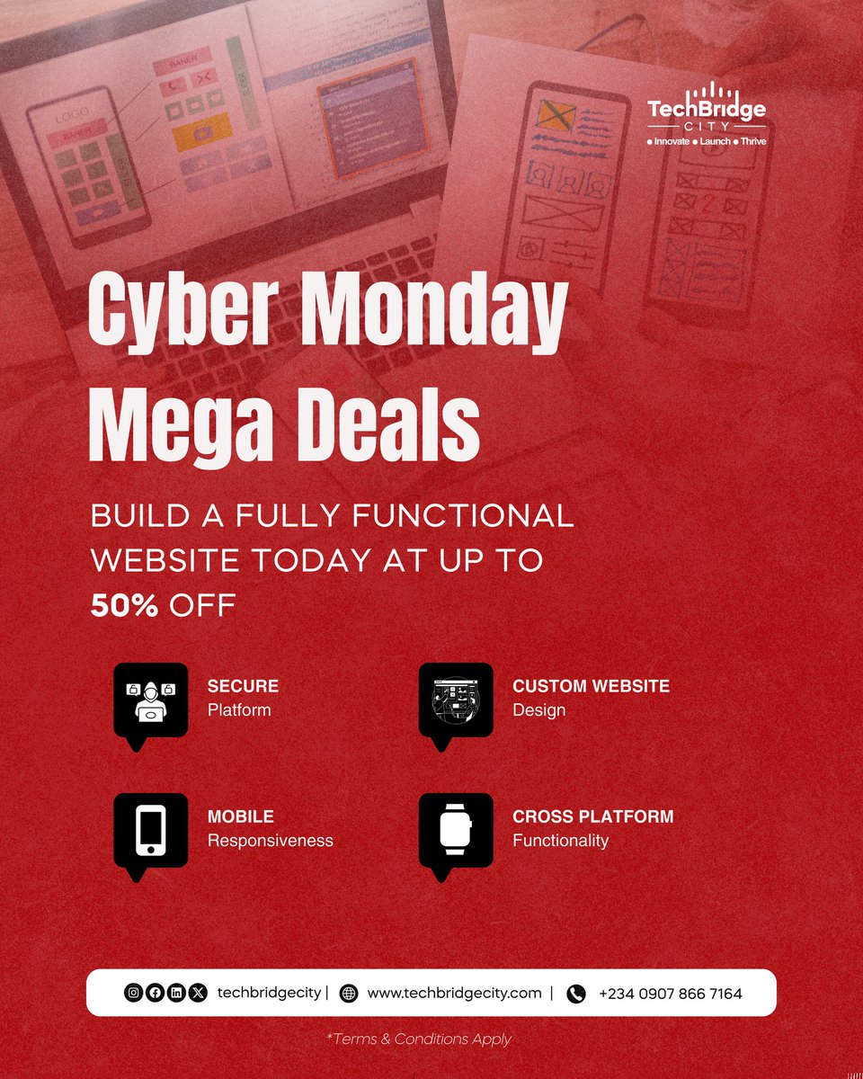 techbridgecity's tweet image. If you have been delaying because of cost, complexity, or confusion, today clears the path. We are offering up to 50 percent off on fully functional, professionally built websites designed to help you attract customers, build trust, and scale with confidence. #Happycybermonday
