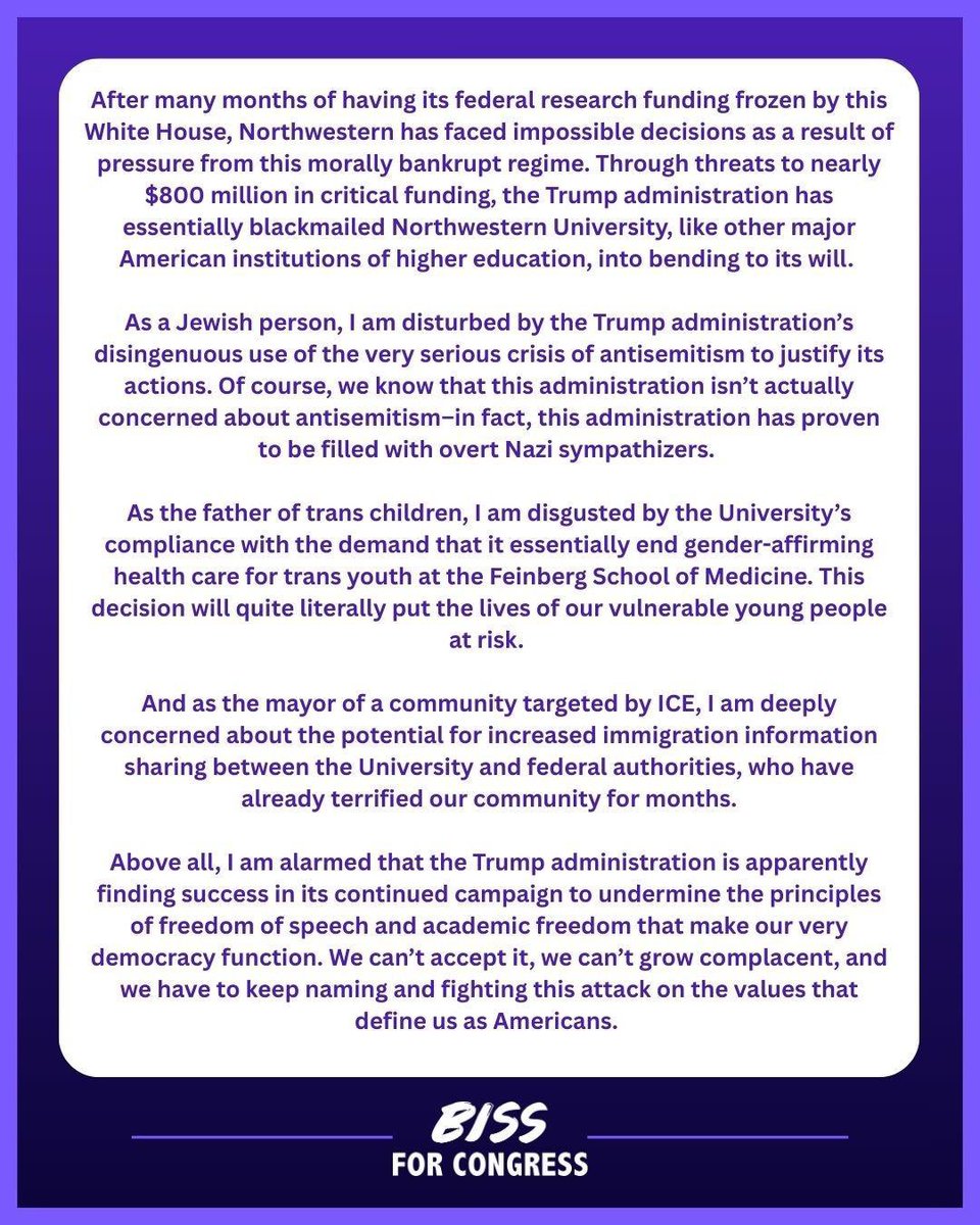 My statement on Northwestern's settlement with the Trump Administration.