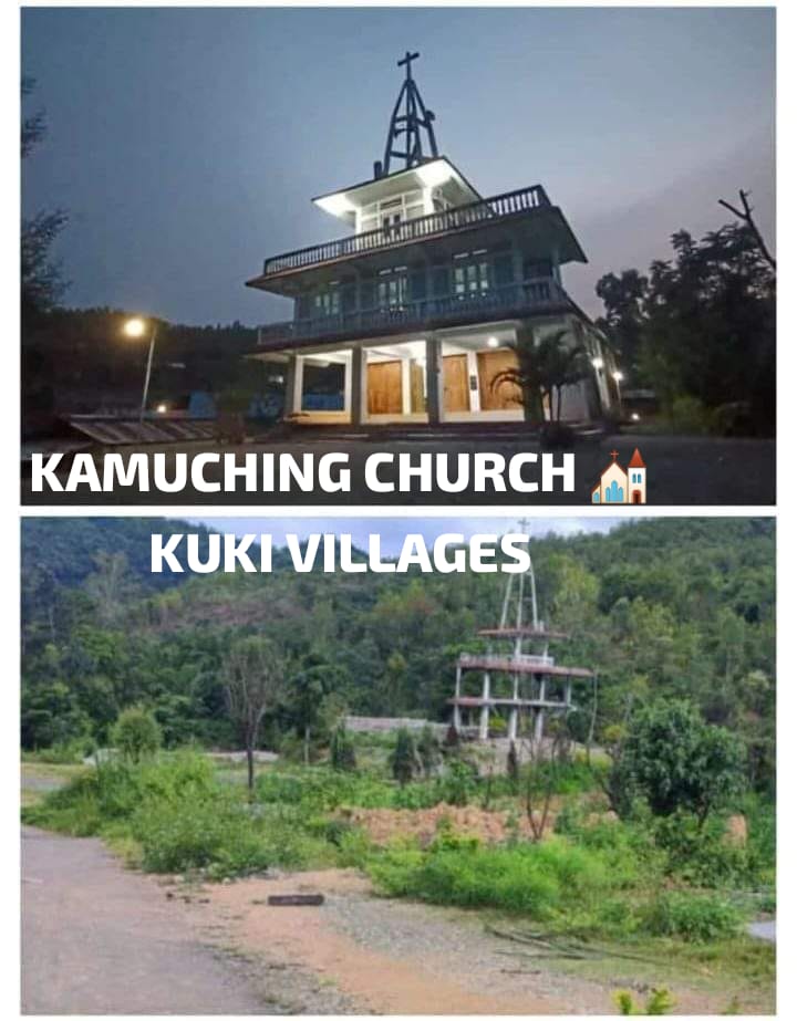 Kamuching village is one of the Kuki villages in Saikul AC and borders Andro AC in Manipur. On the start of the violence, Manipur Governments And Meitei Separatists from the valley burned down houses, churches, and loot properties. 
📷 Before &amp; after  Church
<a href="/JesusSavesUs777/">Christian Tweets</a>