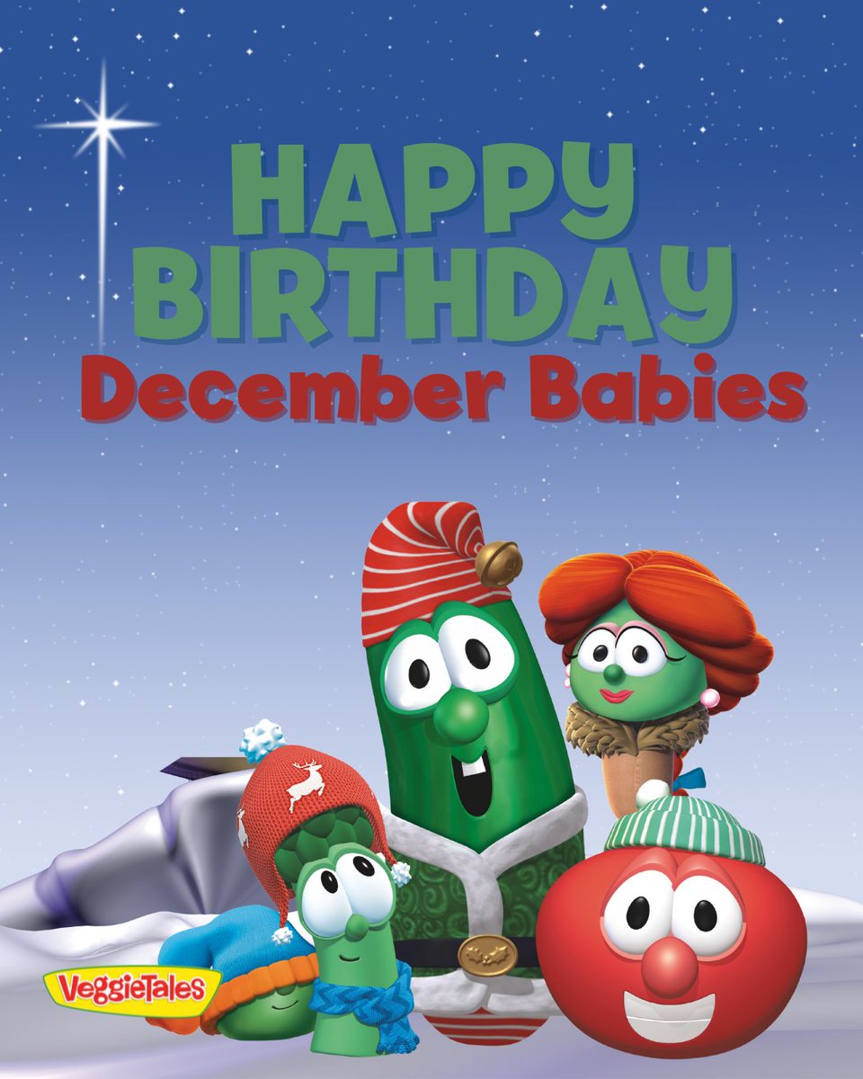 VeggieTales's tweet photo. Happy Birthday to all our December babies!
Sharing a birth month with Jesus makes this season extra special.
We hope your special day is filled with all the joy and light that this time of year brings!
#Happybirthday #Decemberbabies #VeggieTales https://t.co/hRWWAiovHd