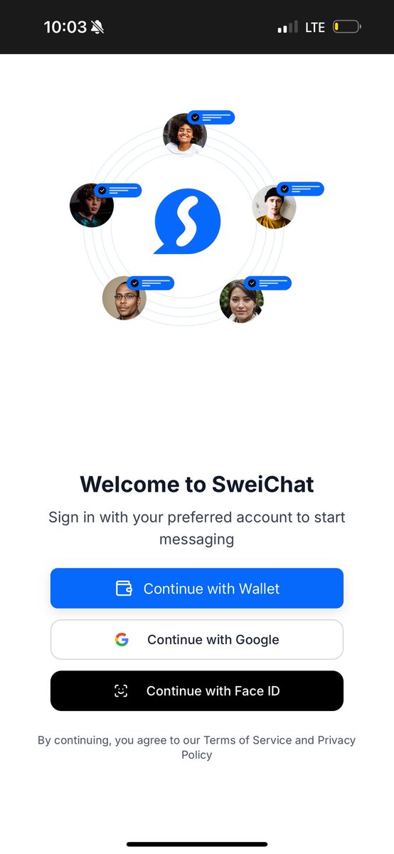 SweiChatのウェルカム画面、サインインオプションを表示