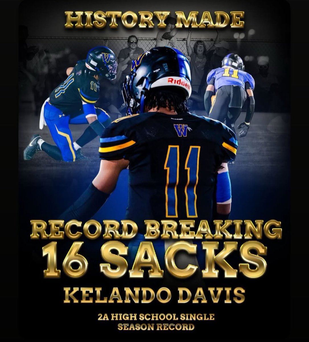 During <a href="/WiHiFB/">WiHi Football</a>’s state semifinal run, <a href="/KelandoDavis/">Kelando Davis</a> broke the Maryland 2A single-season sack record 👀

The junior (who only started playing football last year) notched 16 sacks and was named second team All-Bayside

<a href="/FBBayside/">Bayside Recruits (MD)</a>