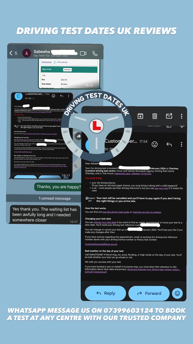 drivingtestduk's tweet photo. Driving test date booked for our customer at Chertsey test centre 😊 

WhatsApp message us on 07399603124 to book a test at any centre 📲 

#drivingtest #drivingcancellations #drivingtestuk #drivingtestdates #drivingtestdatesuk https://t.co/kh5OgxQa6n