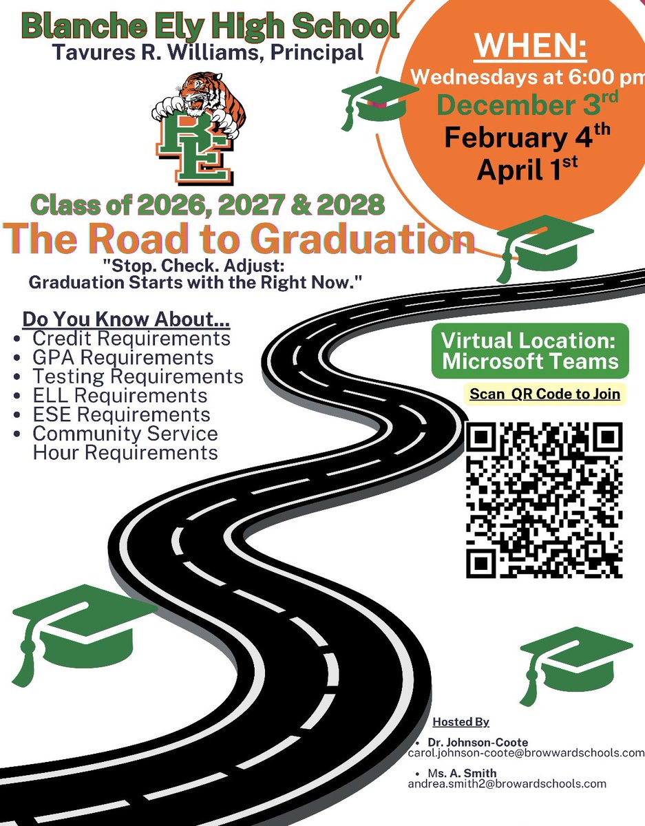 blanche_ely's tweet image. It’s December and we have events planned for our students &amp;amp; community! 

Dec 3- The Road to Graduation (virtual)
Dec 4- NCAA Eligibility (in-person)
Dec 11- ESE Transition Fair (in-person)

Please don’t miss out on important information that will be shared during these sessions.