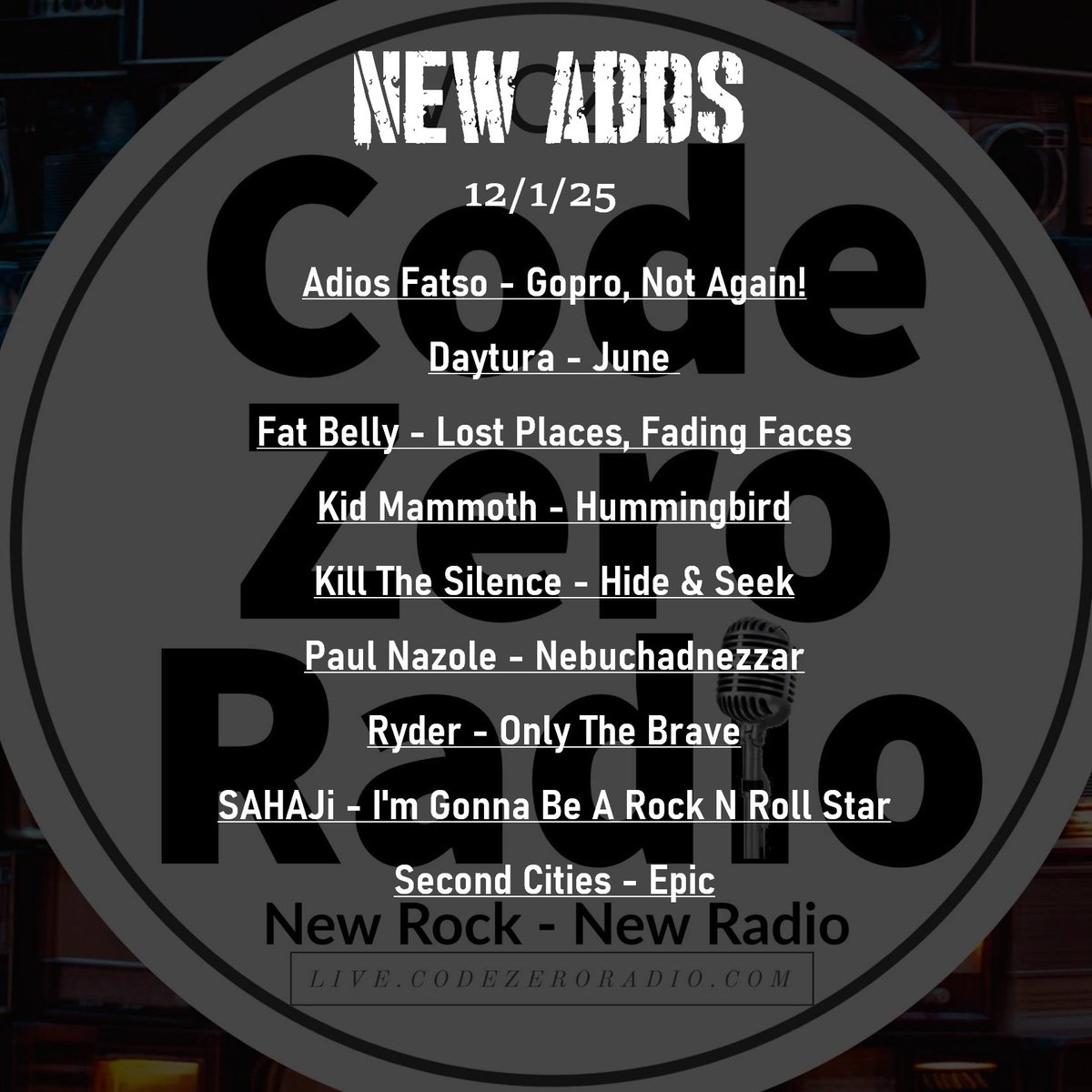 CodeZeroRadio's tweet image. Kicking off month number 12 with 9 tracks that rate a solid 10! 
Now in rotation PLUS featured on Fresh Rocks, Monday thru Friday 12 pm CST/ 2 pm EST - 11 am PST - 7 pm London - 8 pm Berlin
---&amp;gt; 7 pm Tokyo - 9 pm Sydney Tuesday thru Saturday! #apps #andriod #live365radio #iphone