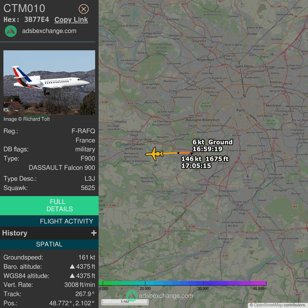 FlottePresident's tweet photo. 🛫 Un Dassault Falcon 900 🇫🇷 République Française vient de décoller près de Villacoublay/Vélizy, France.
Vol #CTM010, immatriculation #FRAFQ.
Suivre le vol : https://t.co/aKEFAOe1YH https://t.co/vkcuDnvLAa