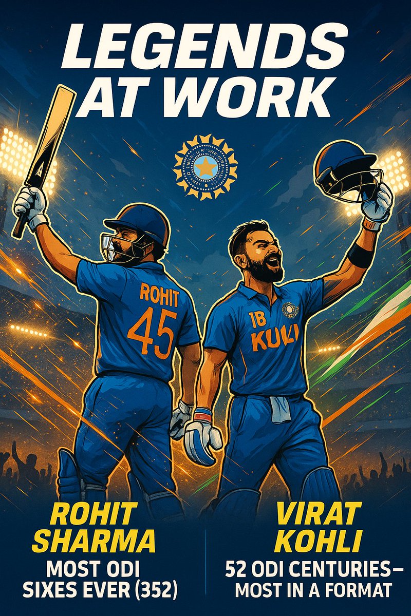 Cosmiclab_Space's tweet photo. Legends don’t chase records…
They rewrite them. ⚡🇮🇳🔥
Rohit Sharma → Most ODI Sixes Ever 💥
Virat Kohli → Most ODI Tons in History 👑
India’s icons. India’s pride. 💙
#LegendsAtWork #Cricket #TeamIndia #CricketLove #CricketFans #INDvSA
#ViratKohli #RohitSharma #KingKohli #Hitman #IndianCricket #CricketLife
#FanMoment #SportsEdit #CricketPassion #EpicMoments #HistoryCreated
#BlueArmy #BleedBlue #ODICricket #ViralCricket #SportsVibes #RecordsBroken