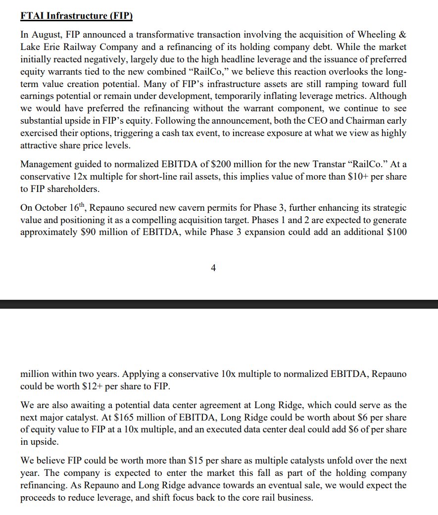 ToffCap's tweet photo. Interesting $FIP update from @_Tourlite, seeing multi-bagger potential.

The market didn't take $FIP ’s August deal to acquire Wheeling & Lake Erie Railway well, mostly due to headline leverage and preferred-equity warrants, but this misses the long-term value creation. 

Many assets are still ramping, masking true earnings power. Management is signaling confidence through early option exercises. 

RailCo alone could be worth $10+ per share, Repauno another $12+, and Long Ridge $6–12 depending on a data-center agreement. 

Altogether, $FIP SOTP could exceed $15 per share as catalysts unfold over the next year.