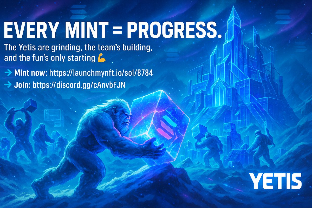 🚀 Every mint = progress.
 The Yetis are grinding, the team’s building, and the fun’s only starting 💪
 👉 Mint now: launchmynft.io/sol/18784
 👉 Join: discord.gg/cAnvbFJN
 💰 3kBEZJLh8oCFApS3vqkgun3V9ronYh1J8EKzrksT6VEb
 #Solana #NFTDrop #CryptoFam #Web3Builders
