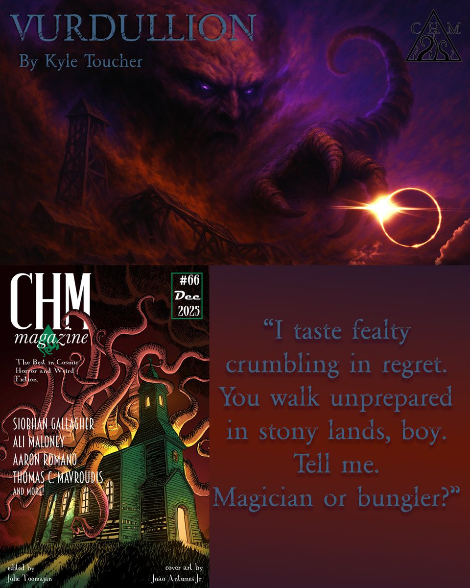 TODAY
Stoked to be part of Cosmic Horror Monthly #66

VURDULLION

get yours at cosmichorrormonthly.com or wherever fine weirdness is sold.