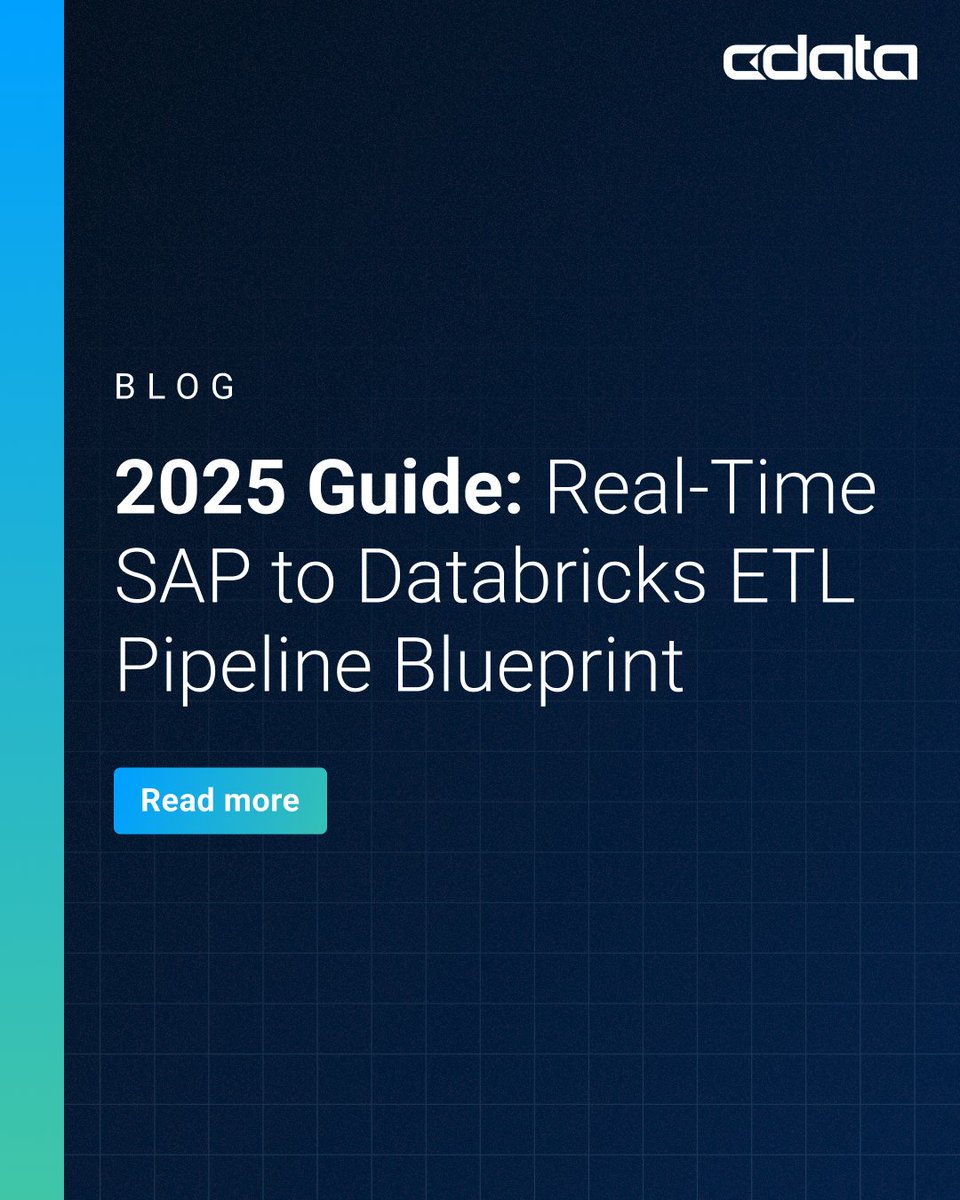 cdatasoftware's tweet image. Power up speed and trust in your SAP → Databricks pipeline. 💡 Learn how to define real‑time outcomes, pick the right pattern (batch, streaming, hybrid), and deploy with minimal code using CData: bit.ly/48158fd