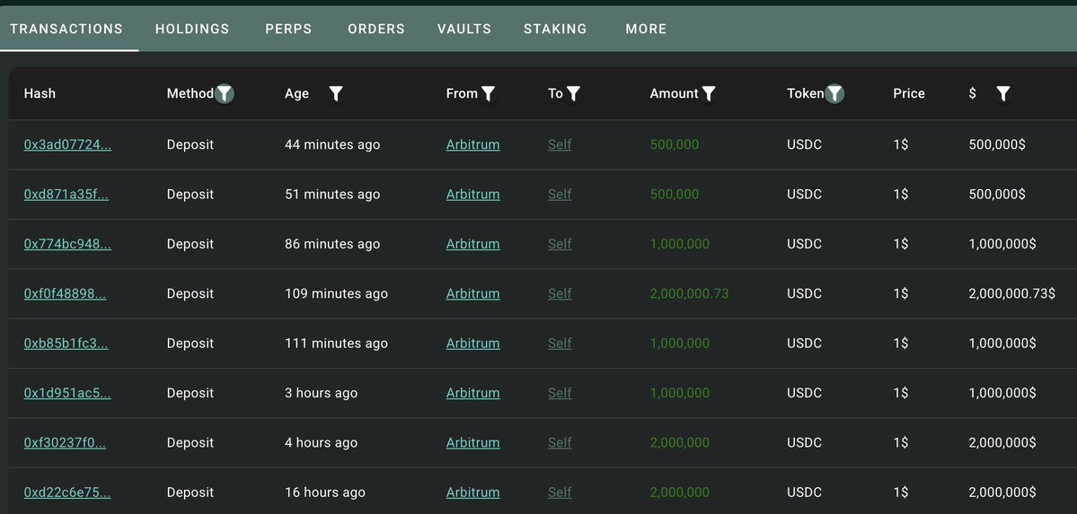 クジラのHyperliquidへのUSDC入金のスクリーンショット