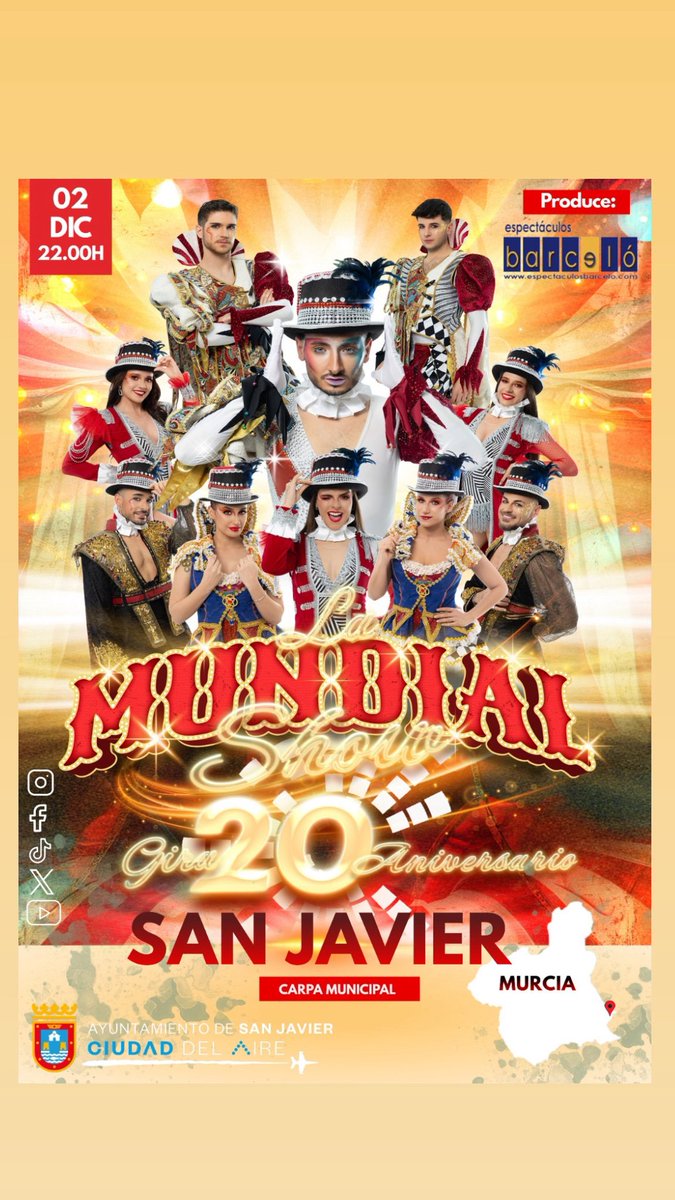 ⳐⲆ ⲘⳘⲚꓓⲒⲆⳐ ⲊⲎⲞⲰ

❤️‍🔥🎪“𝓒𝓘𝓡𝓒𝓤𝓢” 🎪❤️‍🔥

𝐆𝐢𝐫𝐚 𝟐𝟎 𝐀𝐧𝐢𝐯𝐞𝐫𝐬𝐚𝐫𝐢𝐨 🎂

@sanjavierayuntamiento @espectaculosbarcelo 

#lamundialshow #concierto #fiestas musica musical danza singer circus 
ShowTotal LucesYFuego