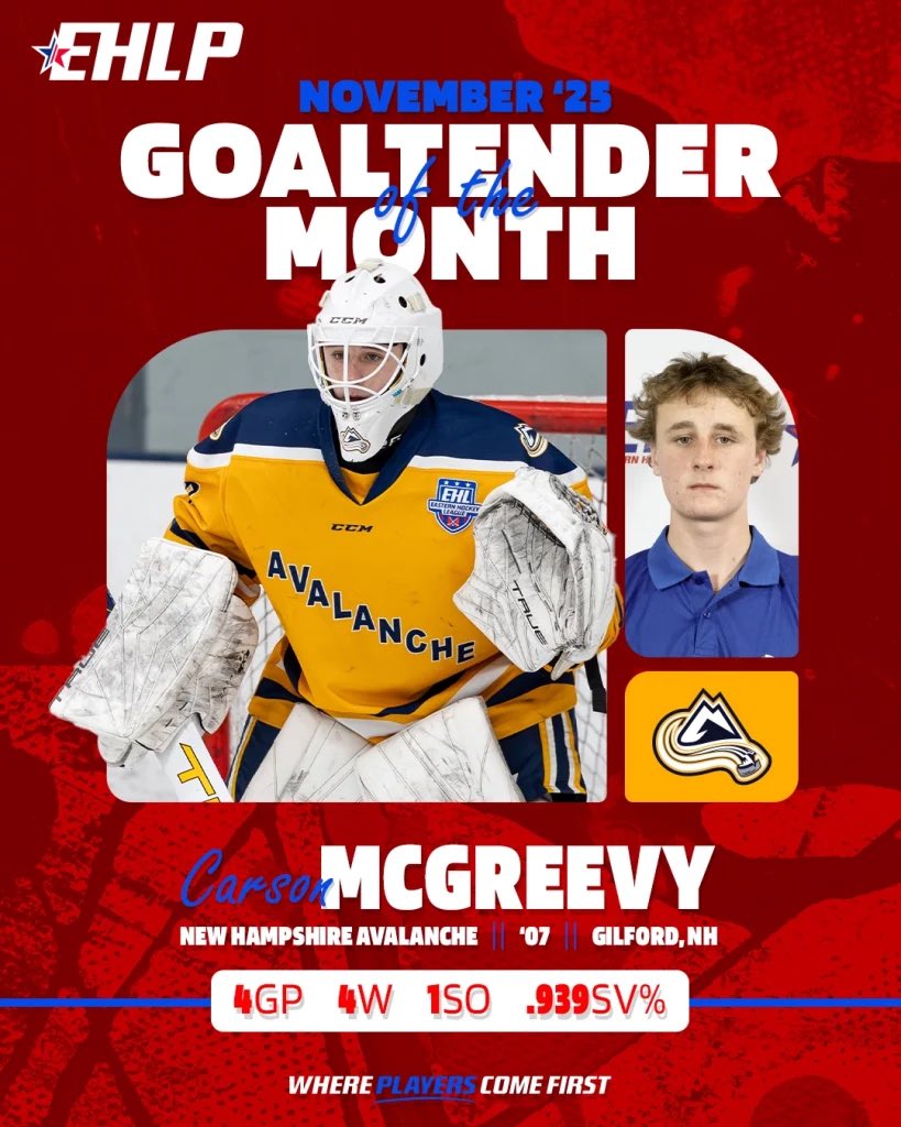 EHLpremier's tweet image. The Eastern Hockey League Premier is proud to announce its top performers for the month of November!

easternhockeyleague.org/2025/12/novemb…

#WherePlayersComeFirst | #DevelopPromoteAdvance