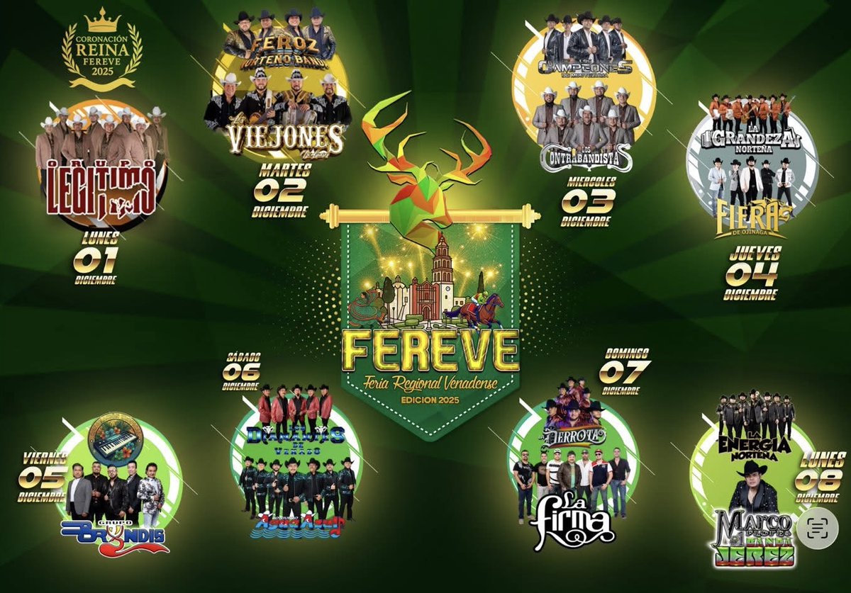 🎶🎺🎡🔥Grupo Legítimo, Bryndis, Viejones de Linares, Fiera de Ojinaga, La Firma, Conjunto Agua Azul, Marco Flores y La jerez y Los Contrabandistas, presentes en la Feria Regional Venadense FEREVE 2025, ¡HOY INICIA!
⬇️⬇️
dondehayferia.com/feria-regional…