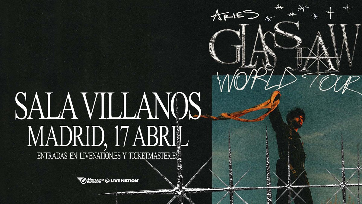 ✨ <a href="/aries_ix/">Aries</a> llegará a Madrid en 2026 con su GLASS JAW WORLD TOUR

🎟 Entradas a la venta este jueves 4 de diciembre a las 10h en livenation.es y ticketmaster.es

➕ Más info y preventas en livenation.es/noticias/aries…

#aries #glassjawworldtour #livenationes