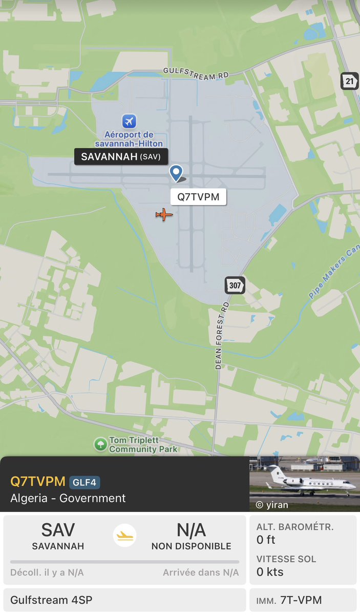 CH_LEBAD's tweet image. 🔴🔴🔴  le #7TVPM #AAF 🇩🇿 se positionne sur l’aéroport Savannah Hilton - Savannah #SAV 
GLF 4 SP