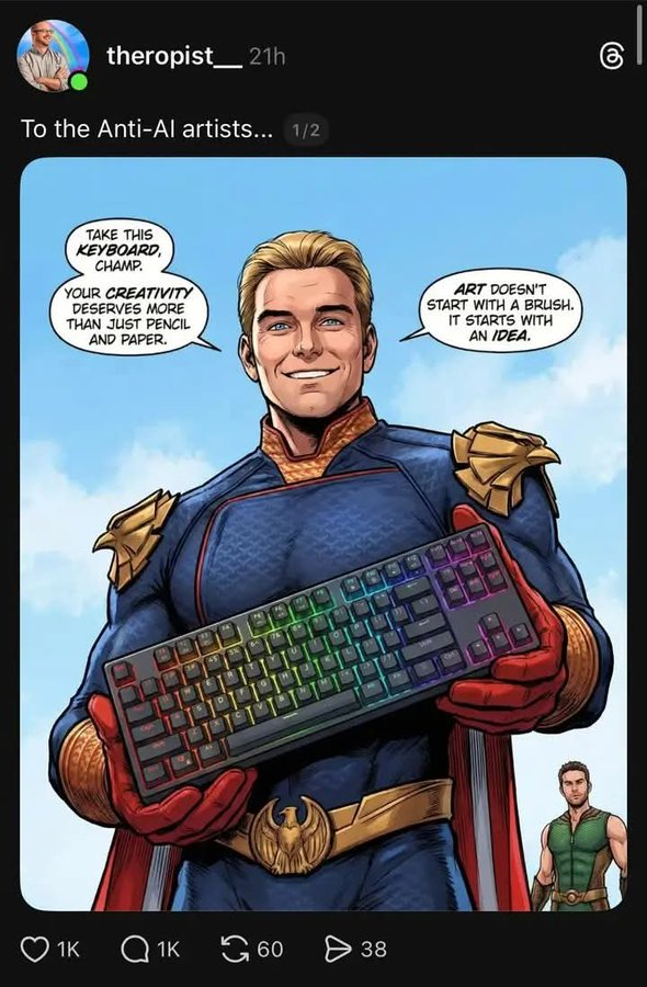 cloudyweatheryy's tweet image. notice how homelander is the ai supporter and superman is the actually good person