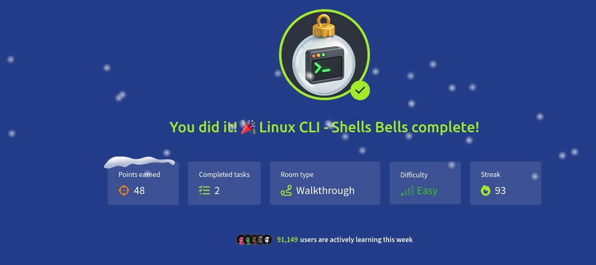 Ru50566Rufai's tweet image. Advent of cyber day1 done, learnt about the basic of Linux. @OSCGuild #tryhackme #adventofcyber2025