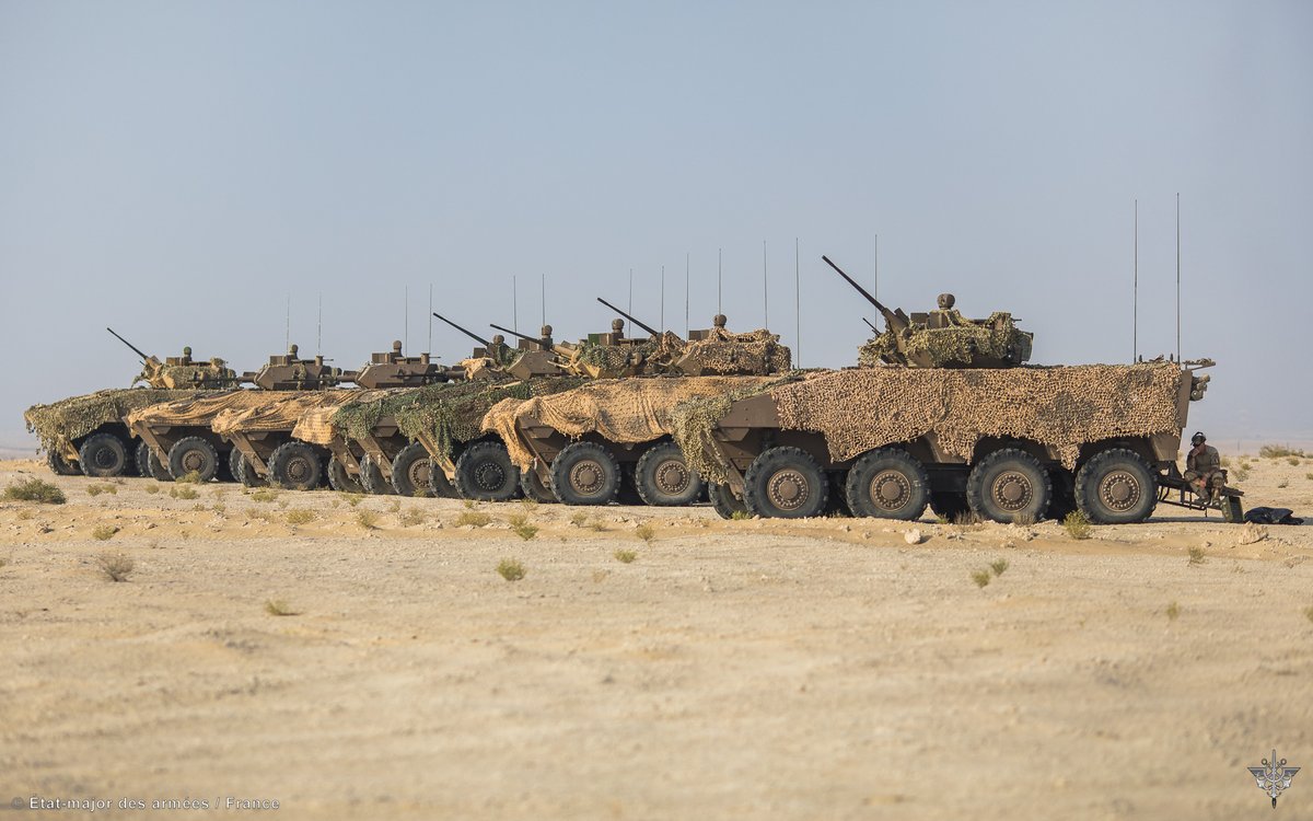 #Gulf25 Manœuvre interalliés 🇫🇷🇦🇪, interarmées 🪖✈️🚢 et interarmes ⚔️ pour plus de 2 000 soldats déployés pendant près de 3 semaines dans le désert émirati.

En 1re ligne, les Leclerc, Caesar et VBCI du <a href="/5cuirassiers/">5e Régiment de Cuirassiers</a> font parler la foudre 💥

defense.gouv.fr/operations/act…