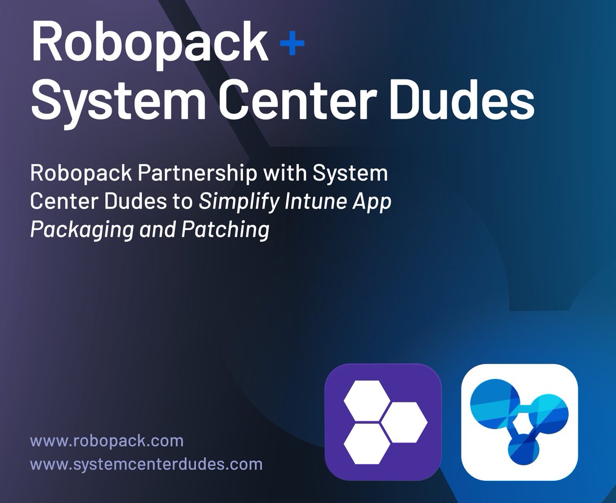 _Robopack's tweet image. Robopack and System Center Dudes have partnered to bring faster, smarter automation to Intune app packaging &amp;amp; patching. Together we&apos;re helping IT teams reduce manual work and modernize endpoint management.  

Learn more: robopack.com | systemcenterdudes.com…