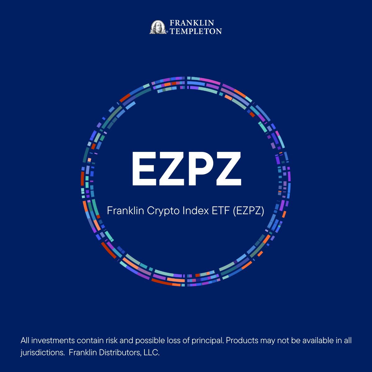 FTDA_US's tweet image. We’re making crypto E-Z-er P-Z-er than ever before, with a newly expanded token lineup in Franklin Crypto Index ETF ( $EZPZ ):

⫺ Bitcoin $BTC
⫺ Cardano $ADA
⫺ Chainlink $LINK
⫺ Dogecoin $DOGE
⫺ Ether $ETH
⫺ Solana $SOL
⫺ Stellar Lumens $XLM
⫺ XRPL $XRP