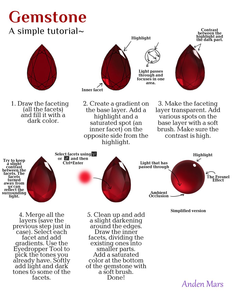 AndenMarsArt's tweet image. Simple gemstone tutorial - English version🩸 #arttutorial