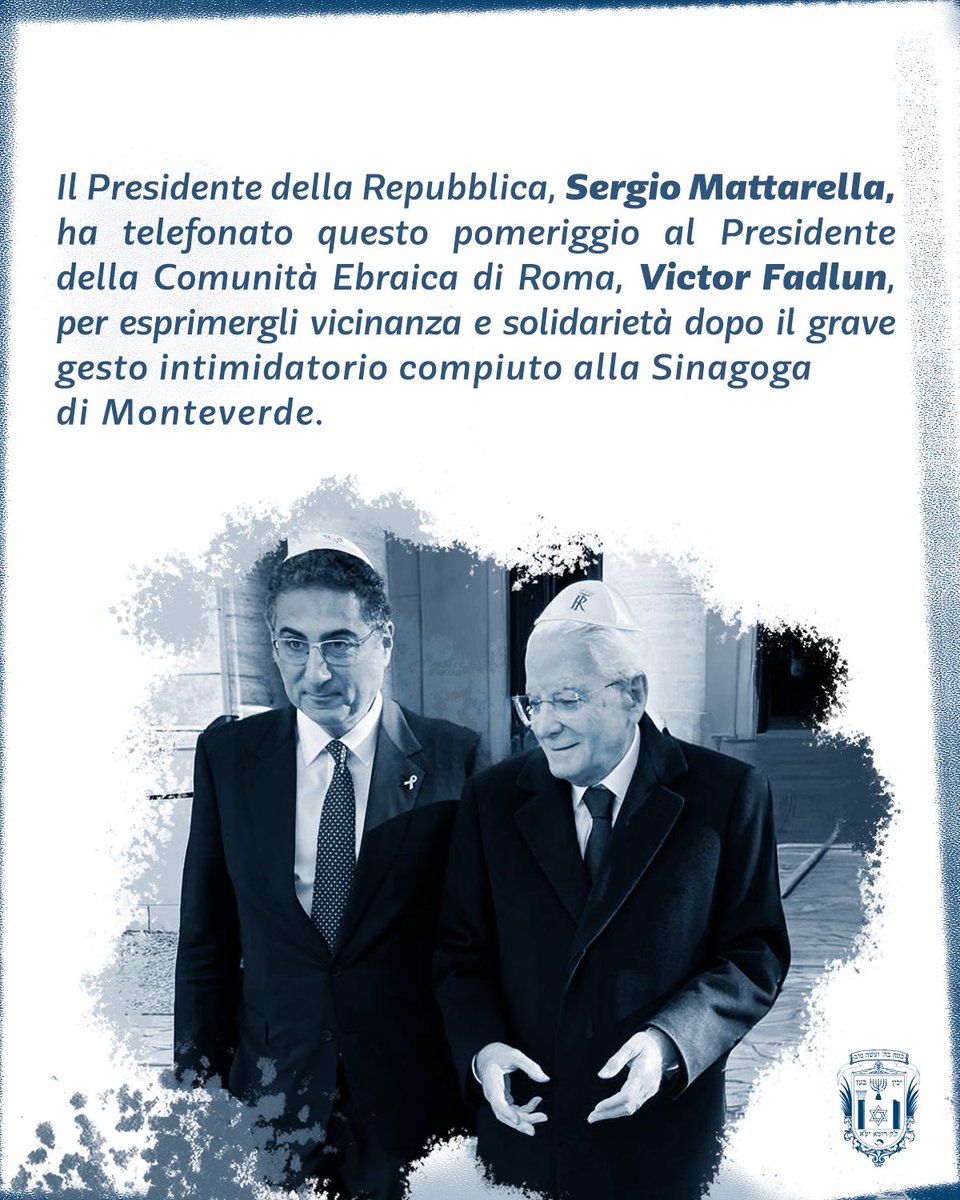 Solidarietà del Presidente Mattarella al Presidente della Comunità Ebraica di Roma, <a href="/fadlunvictor/">Victor Fadlun</a>.
