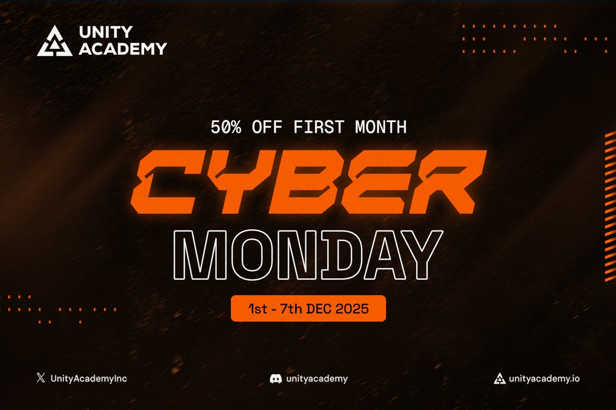 UnityAcademyInc's tweet image. ⚡️ Cyber Monday Membership Update

Our Cyber Monday sale has been flying fast with only 32 spots left before the 50% off discount is gone! ⏳

If you have been thinking about joining @UnityAcademyInc, now is the time to act. Secure your spot and begin your journey to success! 👇…