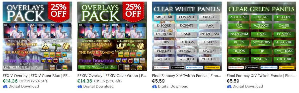 Just added 4 new designs, variations of the FFXIV panels "Clear Green" and "Clear White" and the FFXIV Overlay Pack "Clear Green" and "Clear White". Now available in my Etsy shop: hakucorp.etsy.com