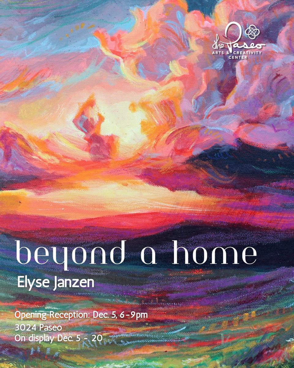 Mark your calendars to see the work of Elyse Janzen in her exhibit, "Beyond a Home," coming to the Paseo Arts and Creativity Center!

The show will open on Dec. 5 at 3024 Paseo, with an opening reception during First Friday Gallery Walk, 6-9pm! We'll see you there!