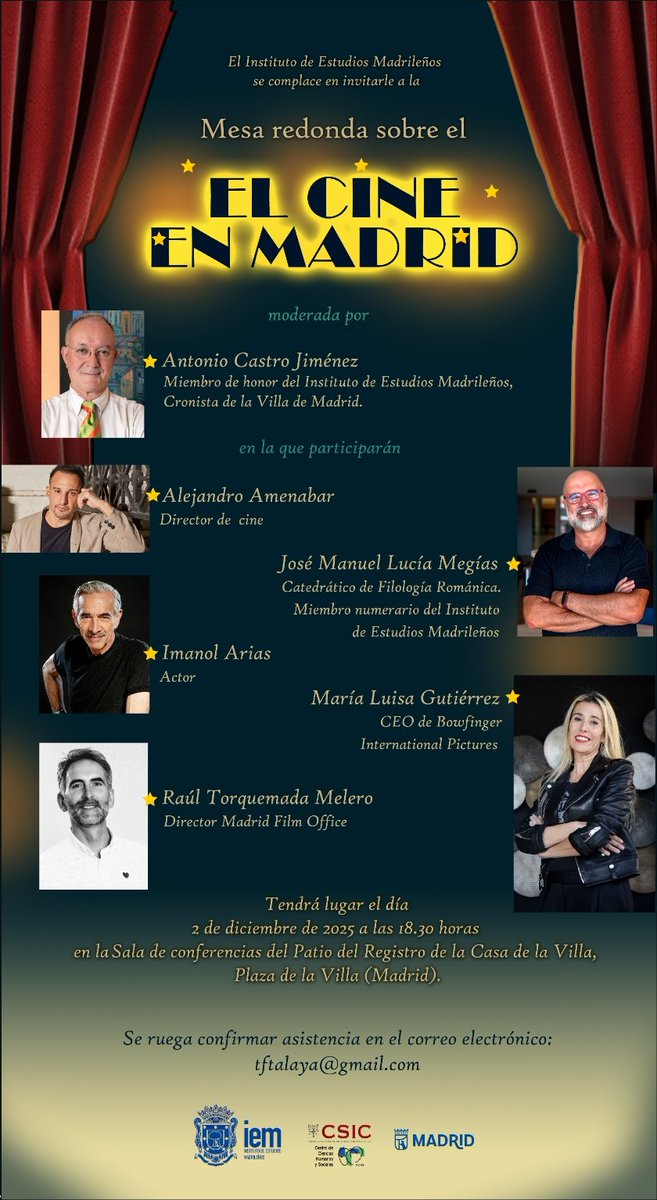 Mañana nos vestimos de gala para nuestra mesa redonda, donde contaremos, entre otros, con la presencia de Alejandro Amenabar e Imanol Arias <a href="/Academiadecine/">Academia de Cine</a> <a href="/BowfingerFilms/">Bowfinger Int.Pictures</a> <a href="/Madrid_FO/">Madrid Film Office</a>
