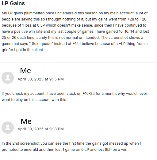 CoachSilverIE's tweet photo. @riotgames @RiotSupport @joshua_menke @drewlevin Wanna take a crack at this one? I'd like to talk to a human, thanks (account names of myself and support staff have been removed) contact me in dms if you would like the ticket reference. https://t.co/L4xM0XUnw7