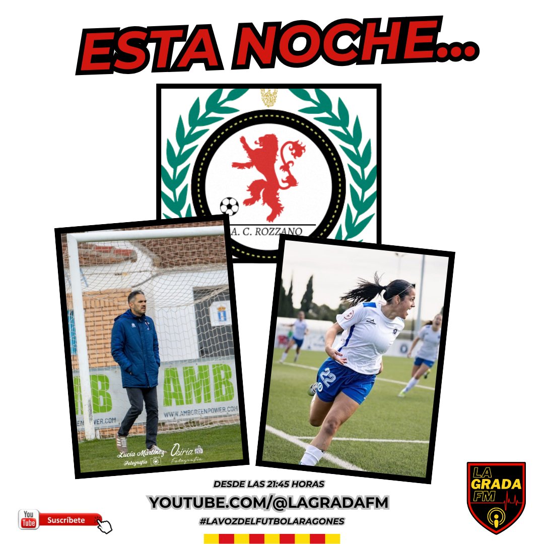 Estos son los protas del programa de #LaGradaFM 

✅ <a href="/rubenfloria/">Rubén Floría</a> del <a href="/cd_brea/">CD Brea</a> 
✅ Carlos Marzo del Rozzano
✅ <a href="/andreaestaun/">ANDREA ESTAÚN</a> del <a href="/ZaragozaCFF/">𝗭𝗮𝗿𝗮𝗴𝗼𝘇𝗮𝗖𝗙𝗙</a> 

Pásate por nuestro canal de Youtube a partir de las 21:45 y disfruta!        

#LaVozDelFutbolAragones