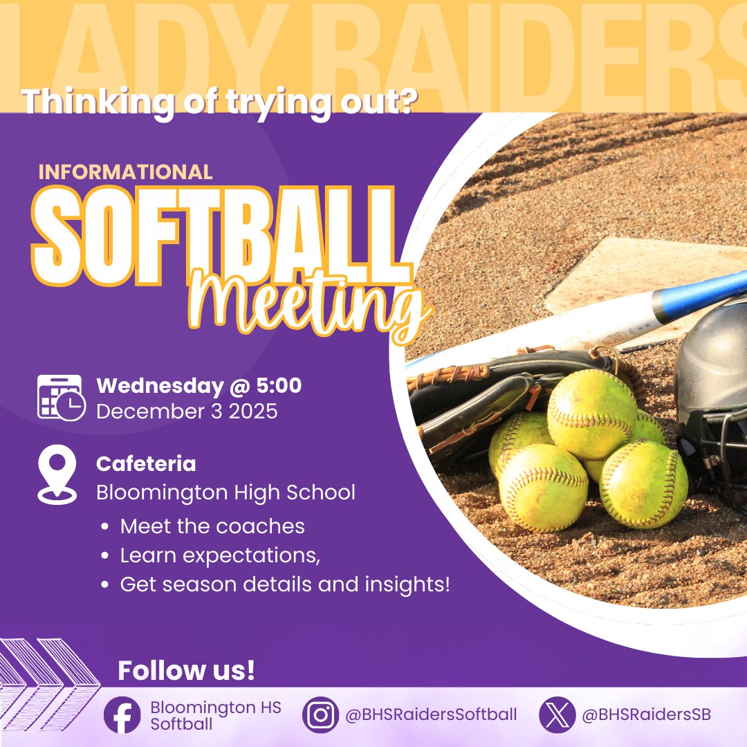 BHSRaidersSB's tweet photo. Softball meeting!  This Wednesday (12/3) at 5:30 in the BHS cafeteria. https://t.co/gTxZlbmJBp
